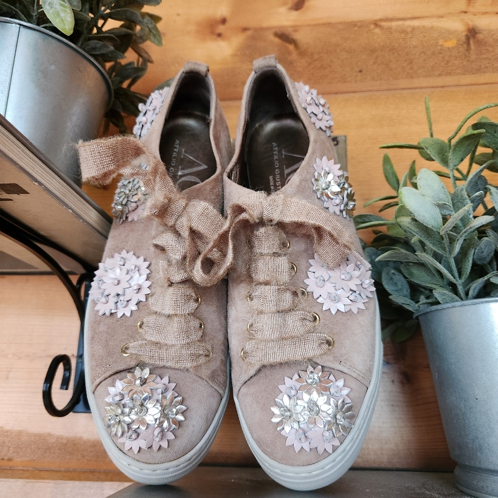 Attilio Giusti Leombruni Suede Leather Floral Metallic Platform Sneakers Size 38 - Picture 6 of 11